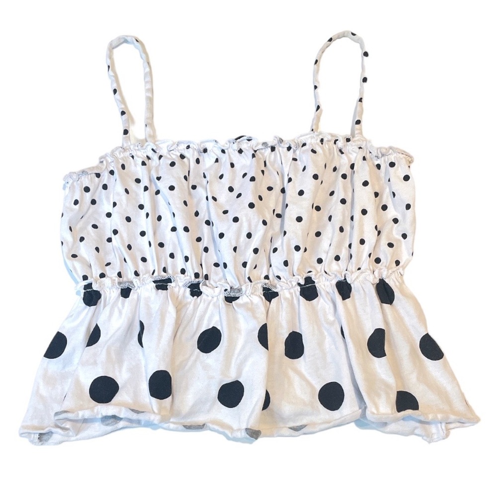 TopShop Polka Dot Cropped Tank Top White Black Size 4